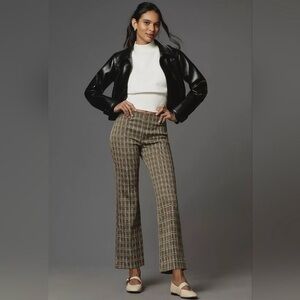 Maeve x Anthro Margot Kick Flare Cropped Pants In Moss Green Metallic Plaid, XS